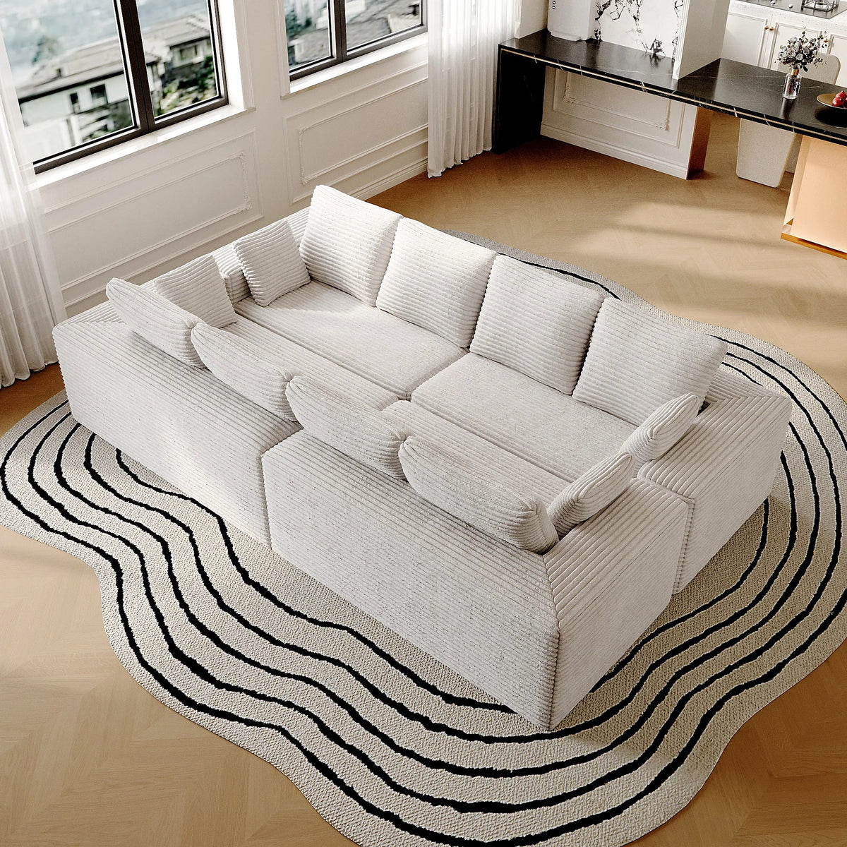 Matrix 8-Seater beige Modular Symmetrical Sectionals | 4-Piece, Corduroy Fabric, Large Space