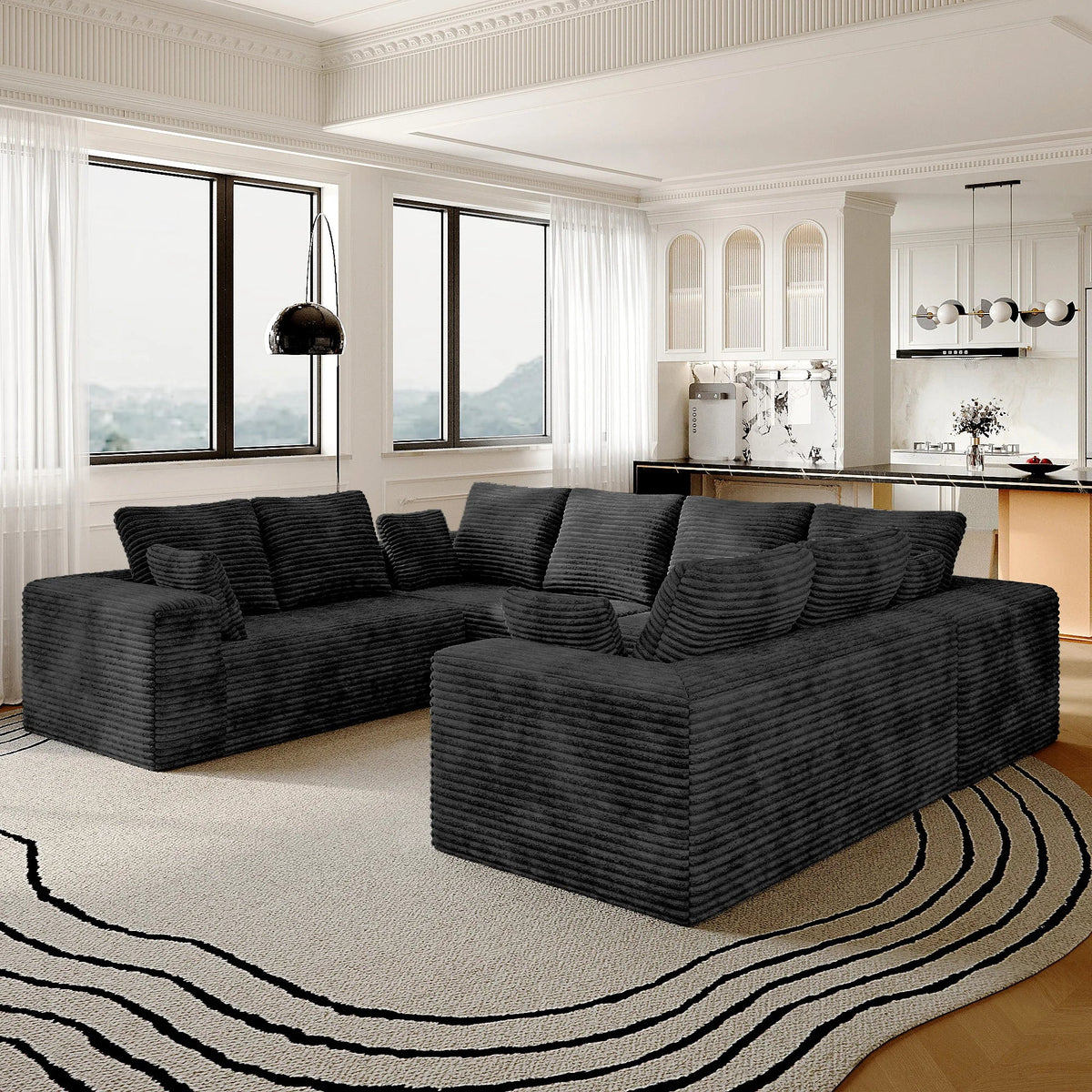Matrix 8-Seater black Modular Symmetrical Sectionals | 4-Piece, Corduroy Fabric, Roomy Layout