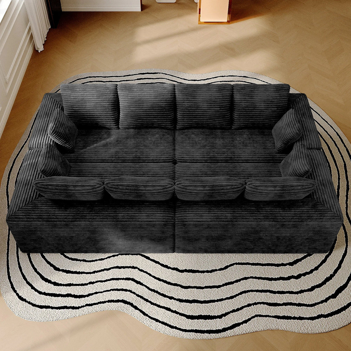 Matrix 8-Seater black Modular Symmetrical Sectionals | 4-Piece, Corduroy Fabric, Roomy Layout