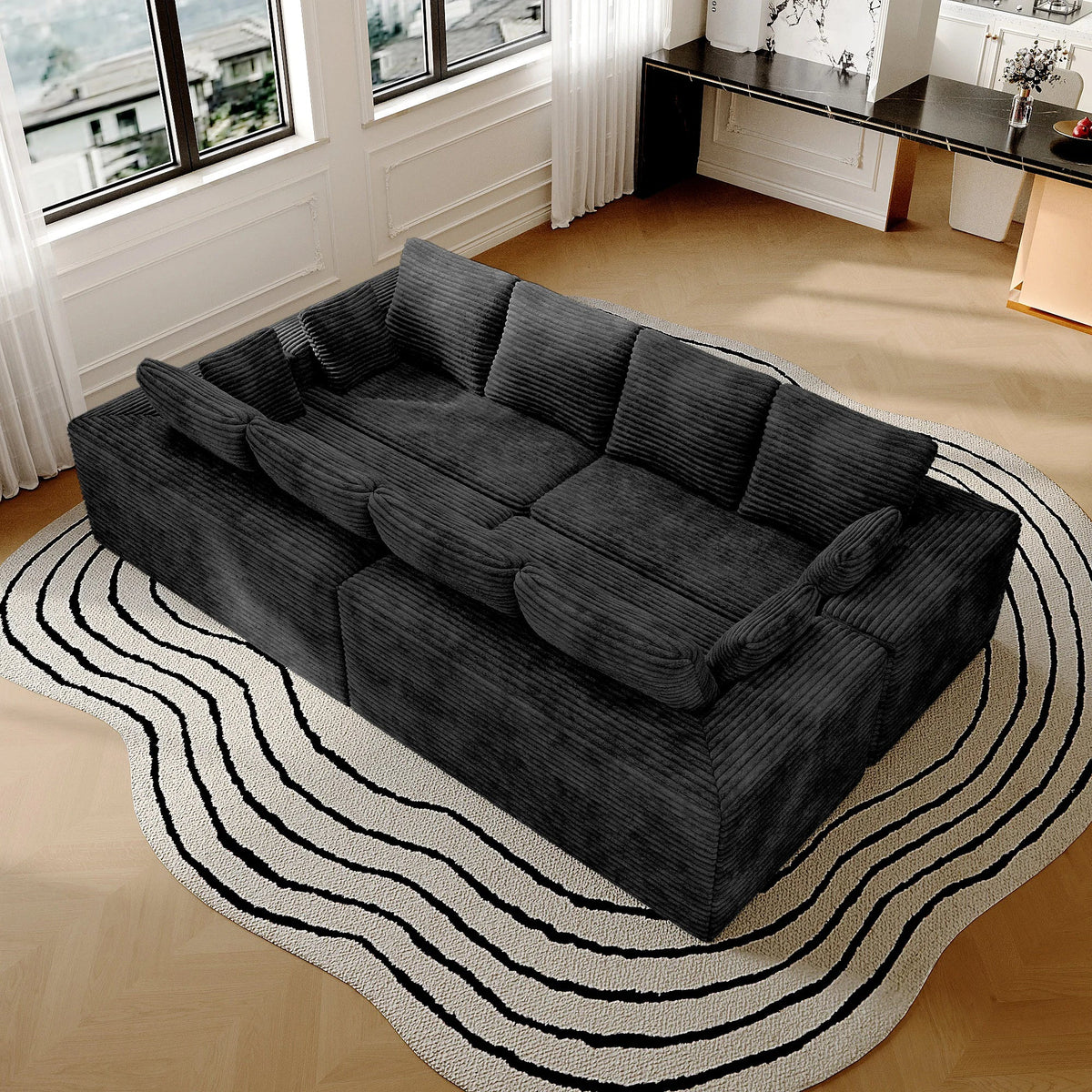 Matrix 8-Seater black Modular Symmetrical Sectionals | 4-Piece, Corduroy Fabric, Roomy Layout