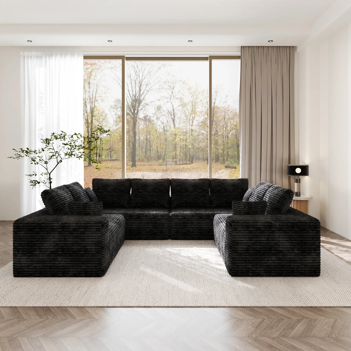 Matrix 8-Seater black Modular Symmetrical Sectionals | 4-Piece, Corduroy Fabric, Roomy Layout