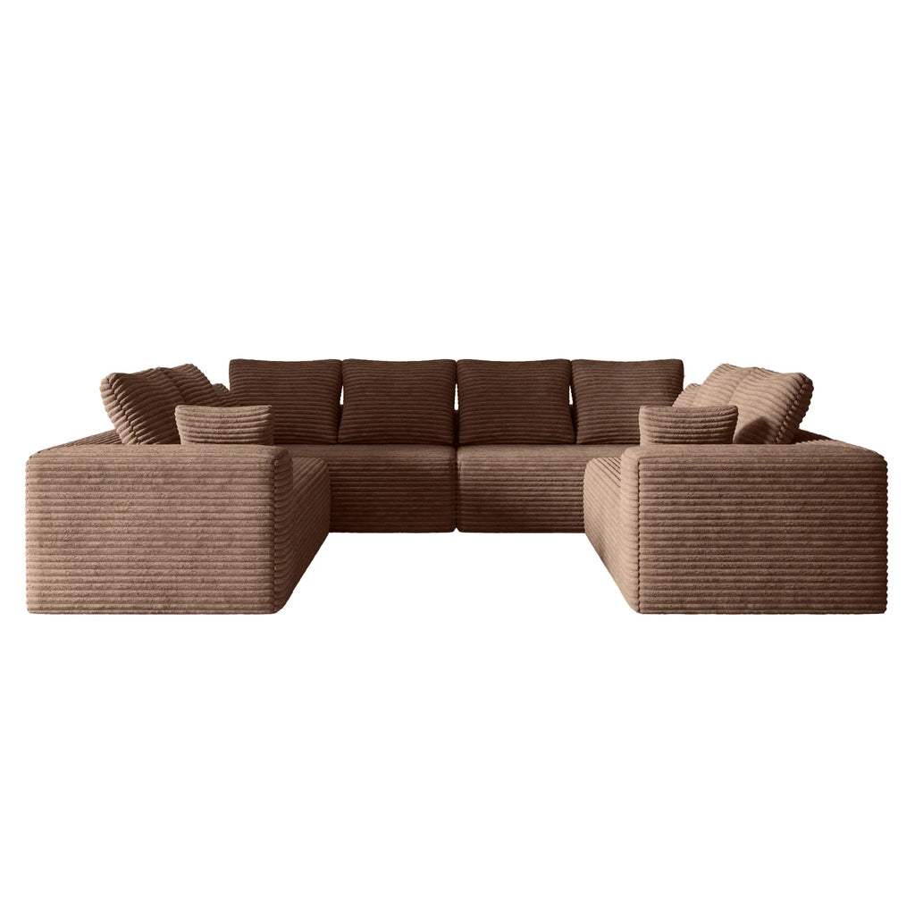 Matrix 8-Seater brown Modular Symmetrical Sectionals | 4-Piece, Corduroy Fabric, Large Space