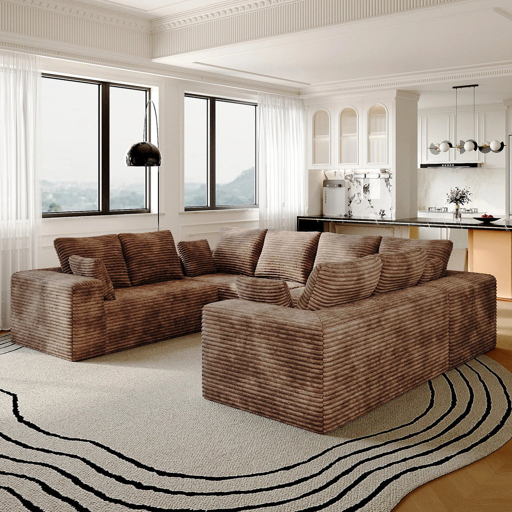 Matrix 8-Seater brown Modular Symmetrical Sectionals | 4-Piece, Corduroy Fabric, Large Space