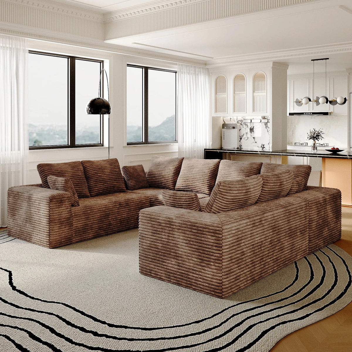 Matrix 8-Seater brown Modular Symmetrical Sectionals | 4-Piece, Corduroy Fabric, Large Space