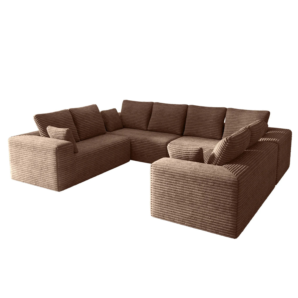 Matrix 8-Seater brown Modular Symmetrical Sectionals | 4-Piece, Corduroy Fabric, Large Space