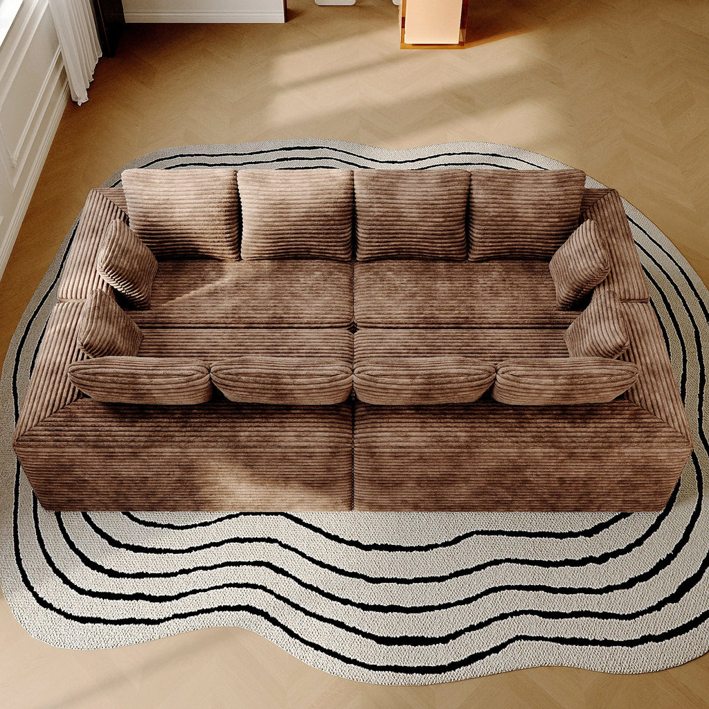 Matrix 8-Seater brown Modular Symmetrical Sectionals | 4-Piece, Corduroy Fabric, Large Space