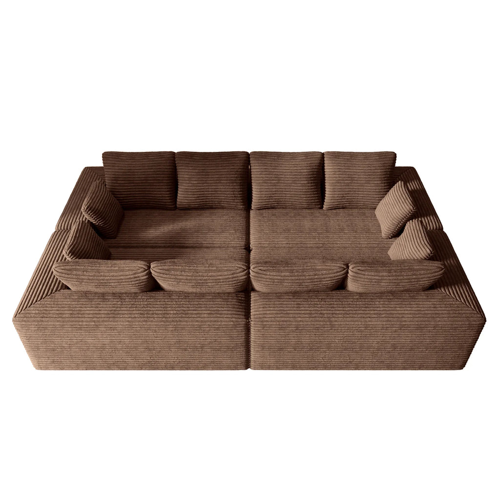 Matrix 8-Seater brown Modular Symmetrical Sectionals | 4-Piece, Corduroy Fabric, Large Space