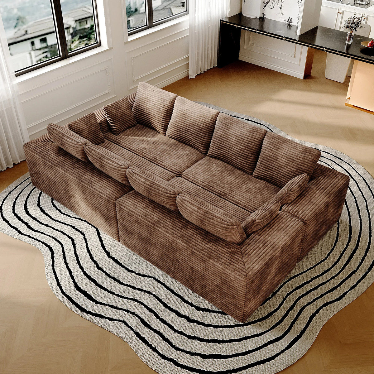 Matrix 8-Seater brown Modular Symmetrical Sectionals | 4-Piece, Corduroy Fabric, Large Space