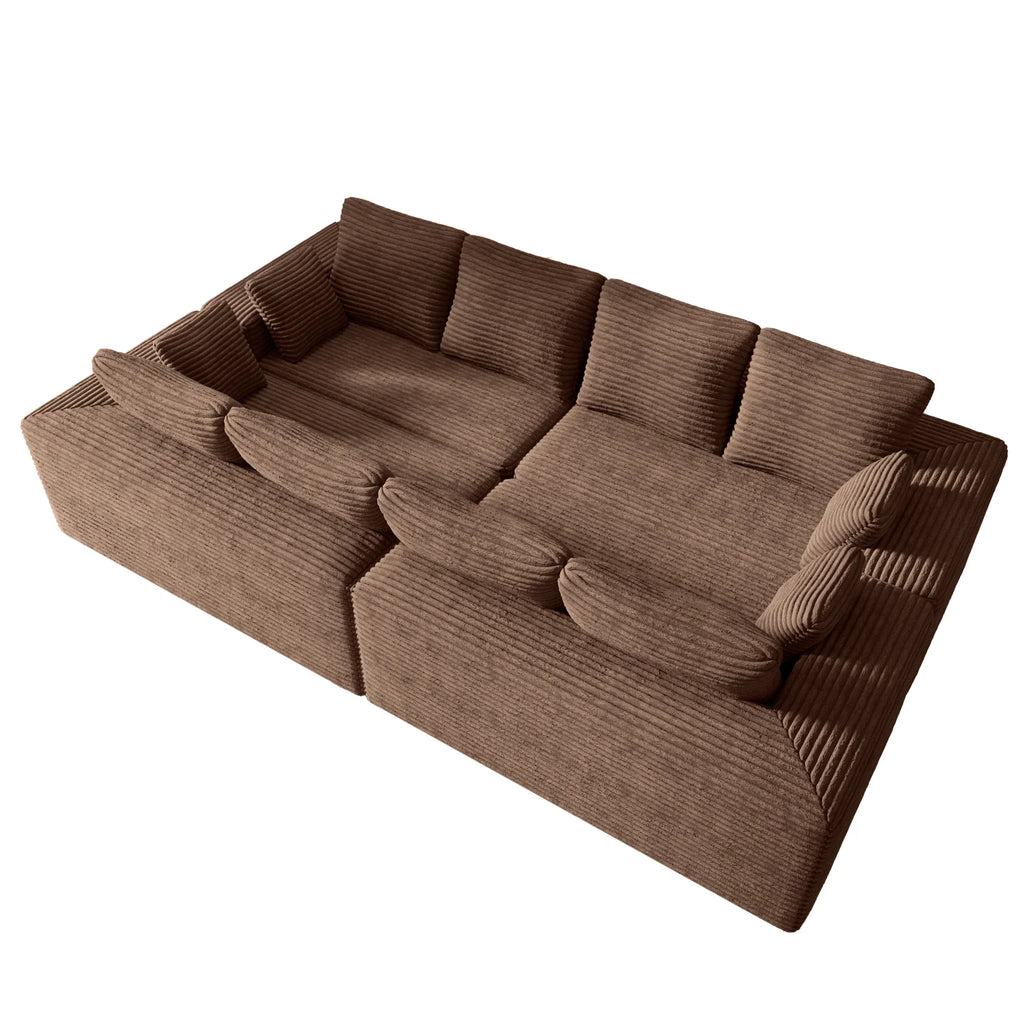 Matrix 8-Seater brown Modular Symmetrical Sectionals | 4-Piece, Corduroy Fabric, Large Space