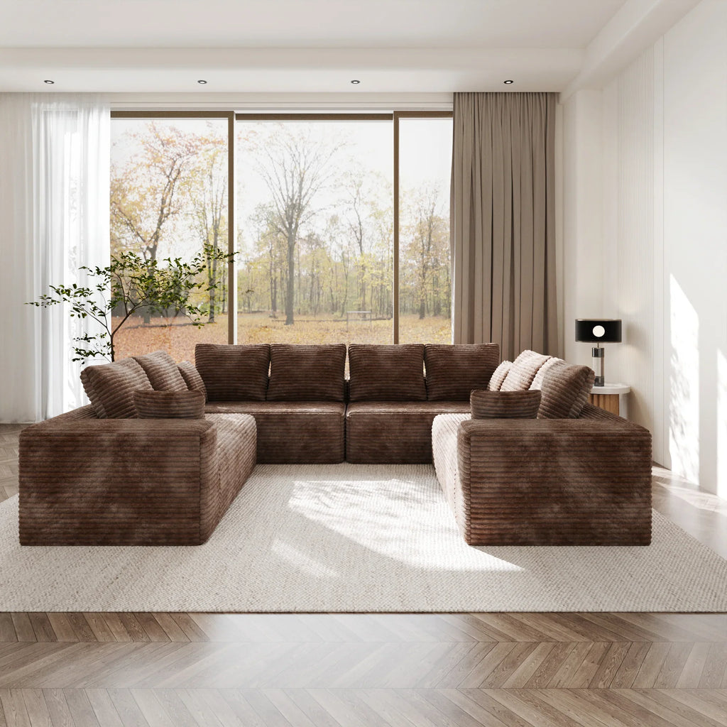 Matrix 8-Seater brown Modular Symmetrical Sectionals | 4-Piece, Corduroy Fabric, Large Space