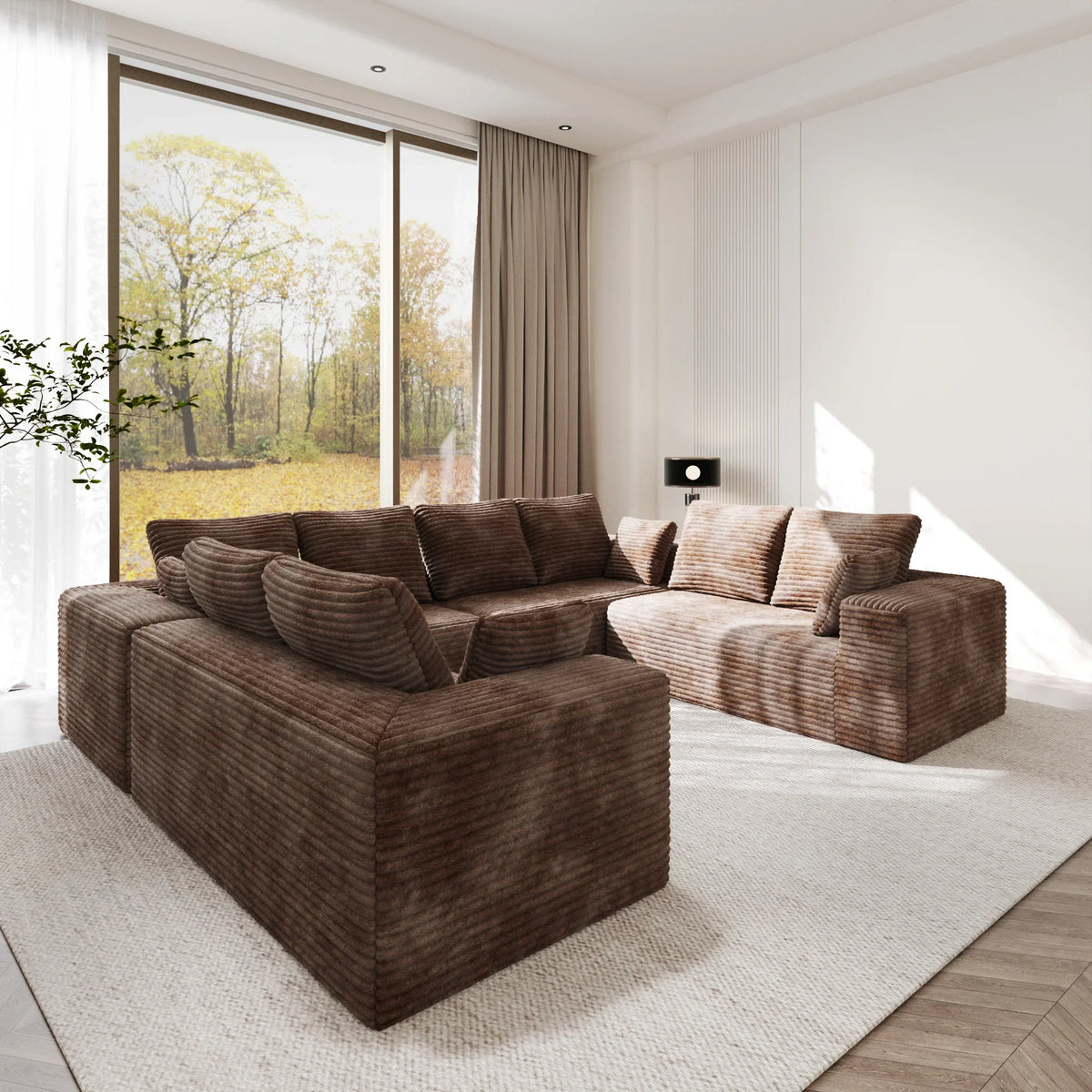 Matrix 8-Seater brown Modular Symmetrical Sectionals | 4-Piece, Corduroy Fabric, Large Space