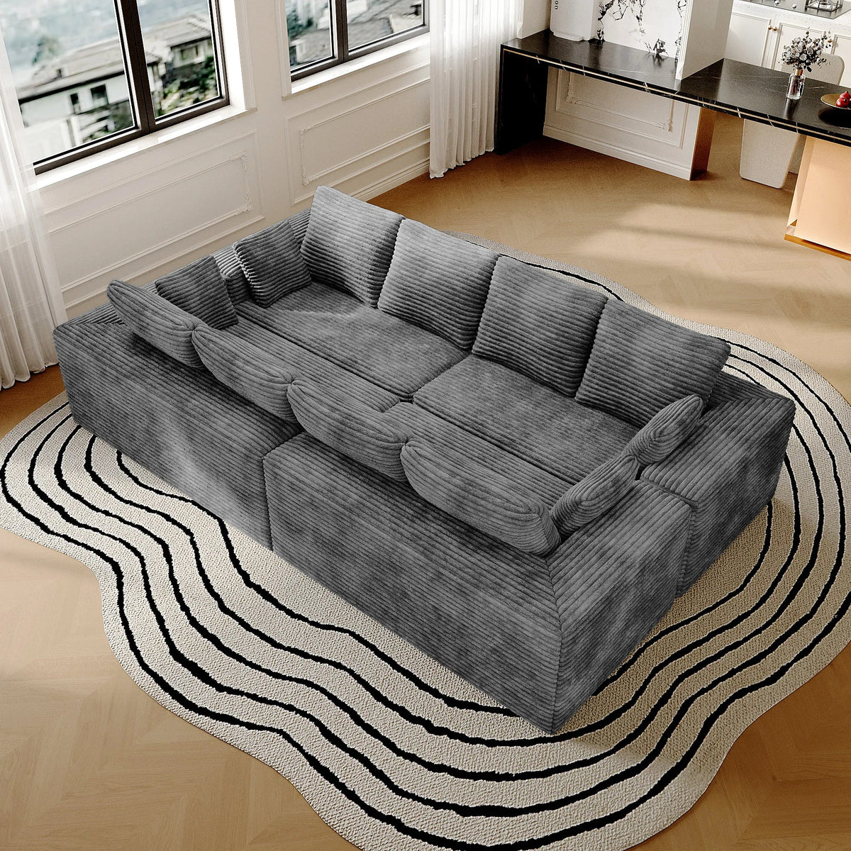 Matrix 8-Seater light-grey Modular Symmetrical Sectionals | 4-Piece, Corduroy Fabric, Spacious Design