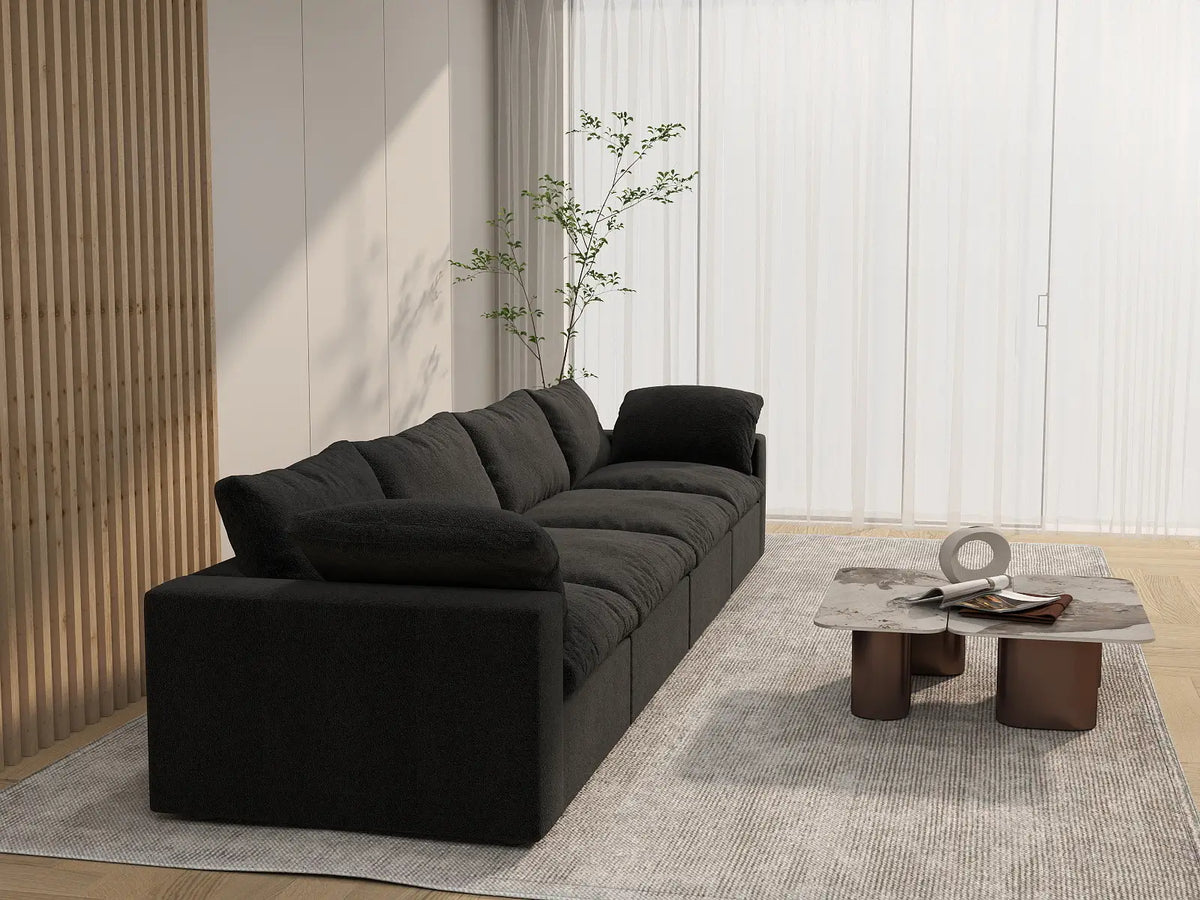 Deluxe Cloud 4-Seater Black Washable Couch Sectional | 4-Piece, Cotton and Linen Fabric, Modular Design