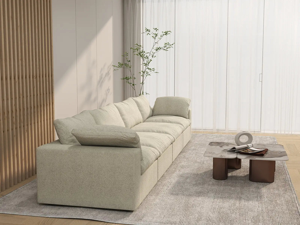 Deluxe Cloud 4-Seater Khaki Washable Couch Sectional | 4-Piece, Cotton and Linen Fabric, Modular Design
