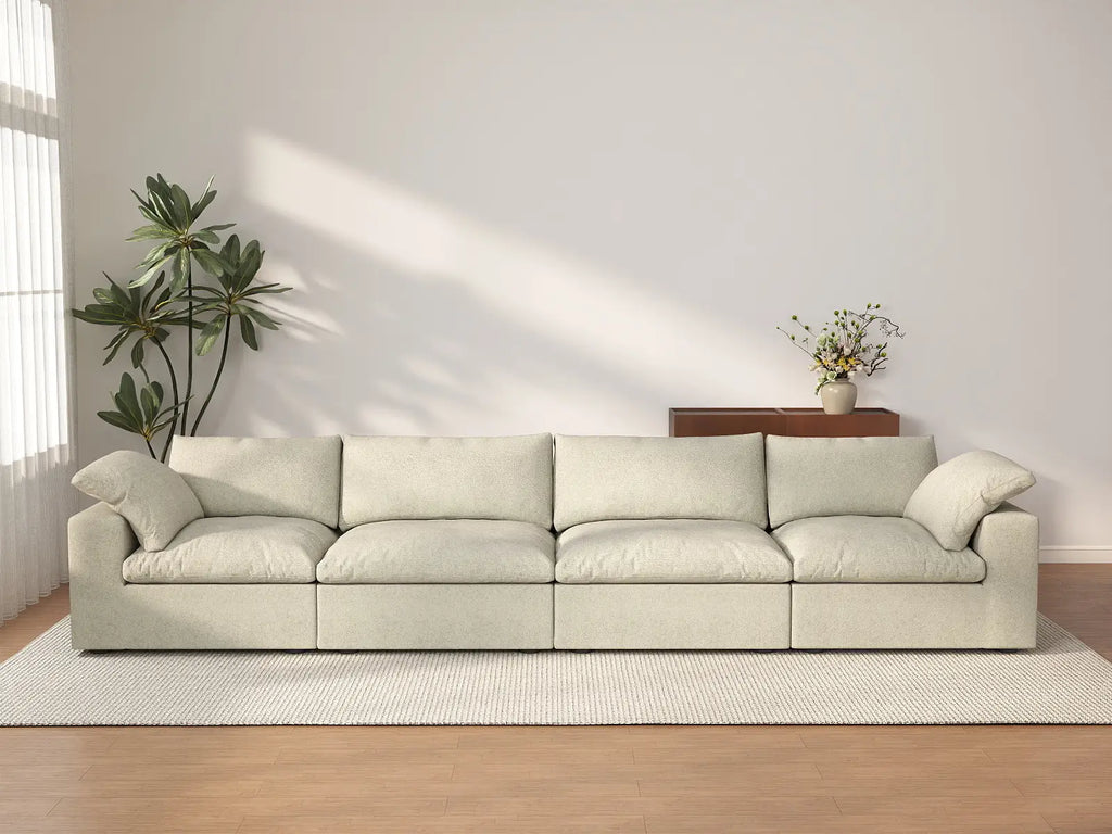 Deluxe Cloud 4-Seater Khaki Washable Couch Sectional | 4-Piece, Cotton and Linen Fabric, Modular Design
