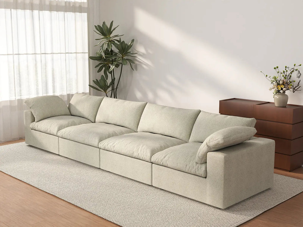 Deluxe Cloud 4-Seater Khaki Washable Couch Sectional | 4-Piece, Cotton and Linen Fabric, Modular Design