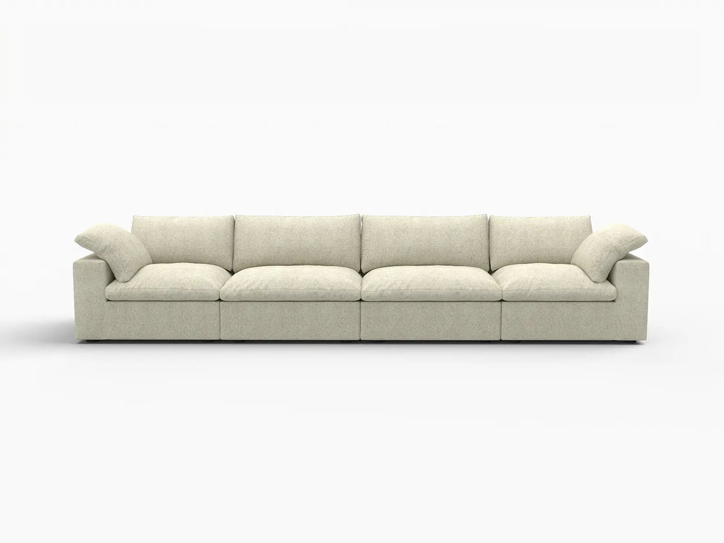 Deluxe Cloud 4-Seater Khaki Washable Couch Sectional | 4-Piece, Cotton and Linen Fabric, Modular Design