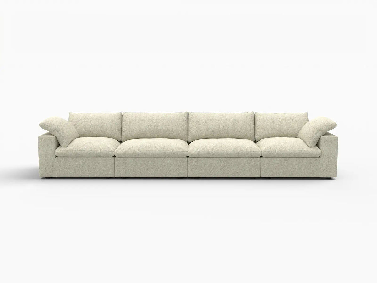 Deluxe Cloud 4-Seater Khaki Washable Couch Sectional | 4-Piece, Cotton and Linen Fabric, Modular Design