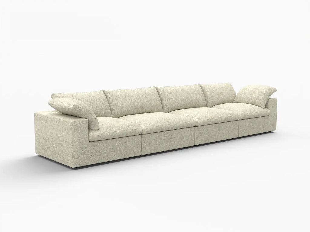 Deluxe Cloud 4-Seater Khaki Washable Couch Sectional | 4-Piece, Cotton and Linen Fabric, Modular Design