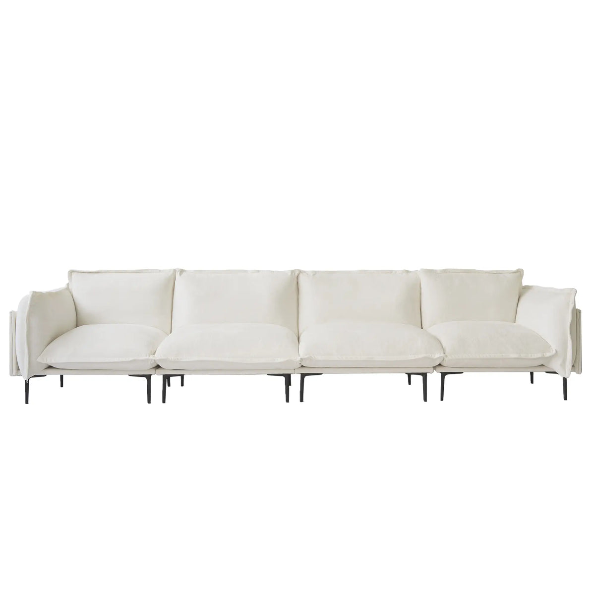 Deluxe Cloud 4-Seater Beige Modular Couch Sectional | 4-Piece, Velvet Fabric, Large Space