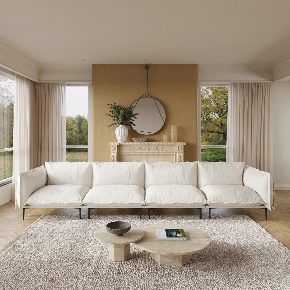Deluxe Cloud 4-Seater Beige Modular Couch Sectional | 4-Piece, Velvet Fabric, Large Space