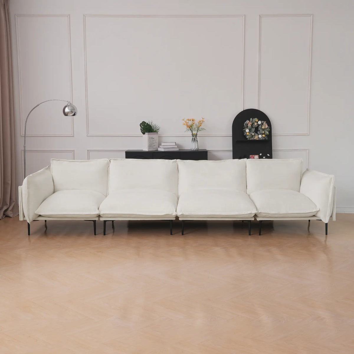 Deluxe Cloud 4-Seater Beige Modular Couch Sectional | 4-Piece, Velvet Fabric, Large Space