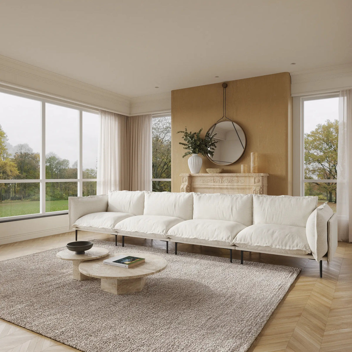 Deluxe Cloud 4-Seater Beige Modular Couch Sectional | 4-Piece, Velvet Fabric, Large Space