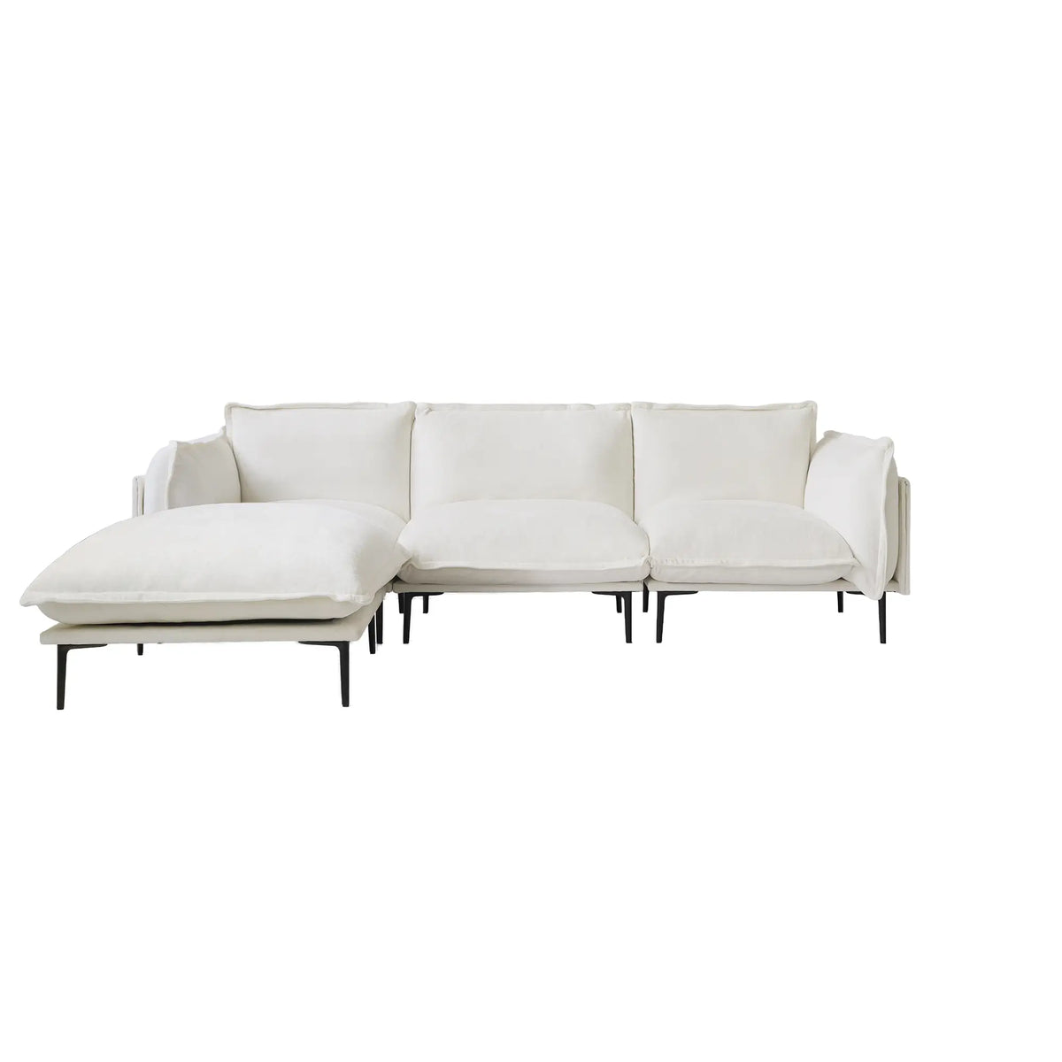 Deluxe Cloud 3-Seater Beige Modular L-Shaped Sectional | 4-Piece (includes 1 Ottoman), Velvet Fabric, Large Space
