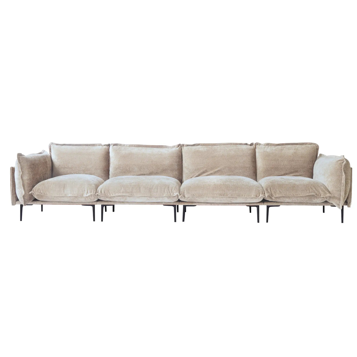 Deluxe Cloud 4-Seater Brown Modular Couch Sectional | 4-Piece, Velvet Fabric, Spacious Design