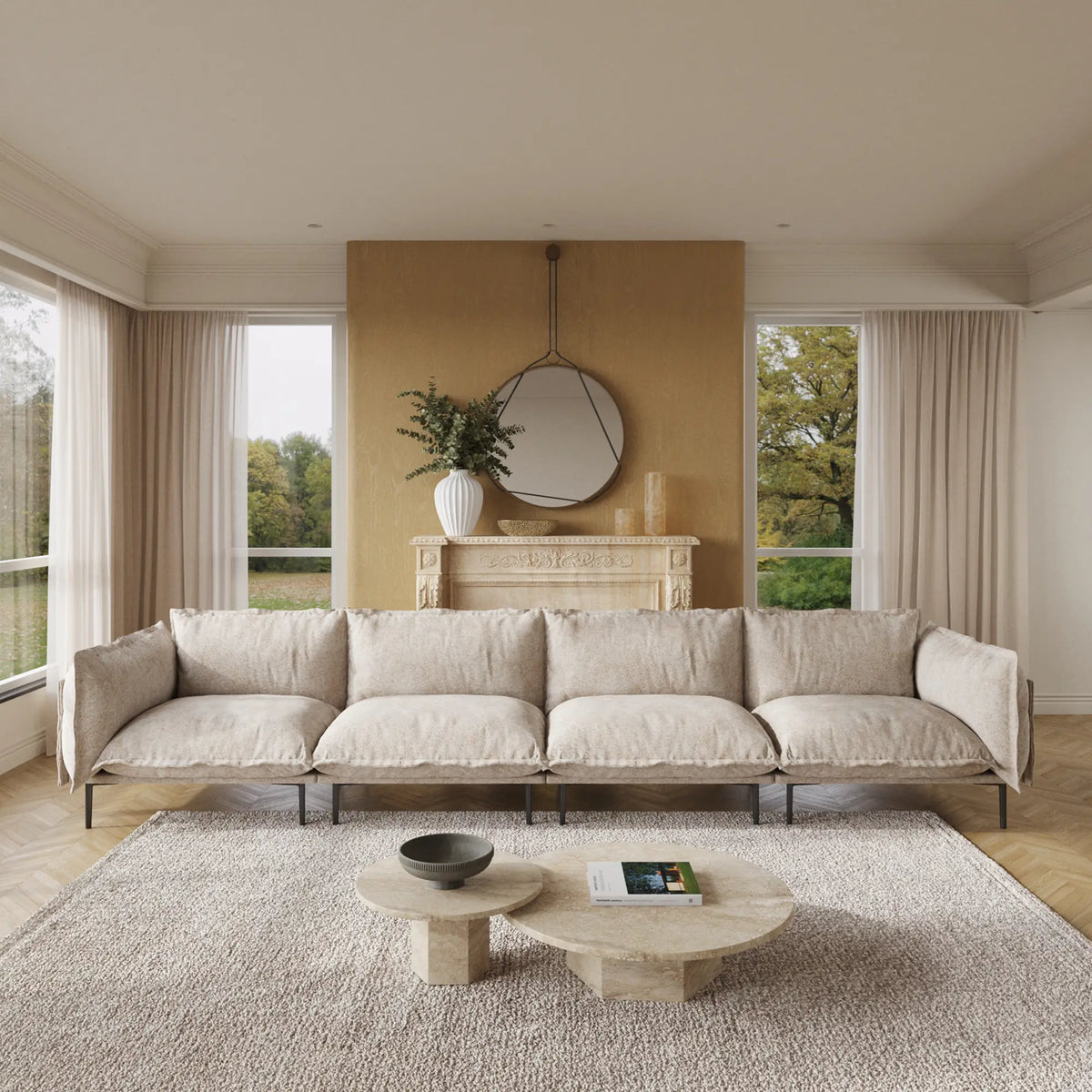 Deluxe Cloud 4-Seater Brown Modular Couch Sectional | 4-Piece, Velvet Fabric, Spacious Design