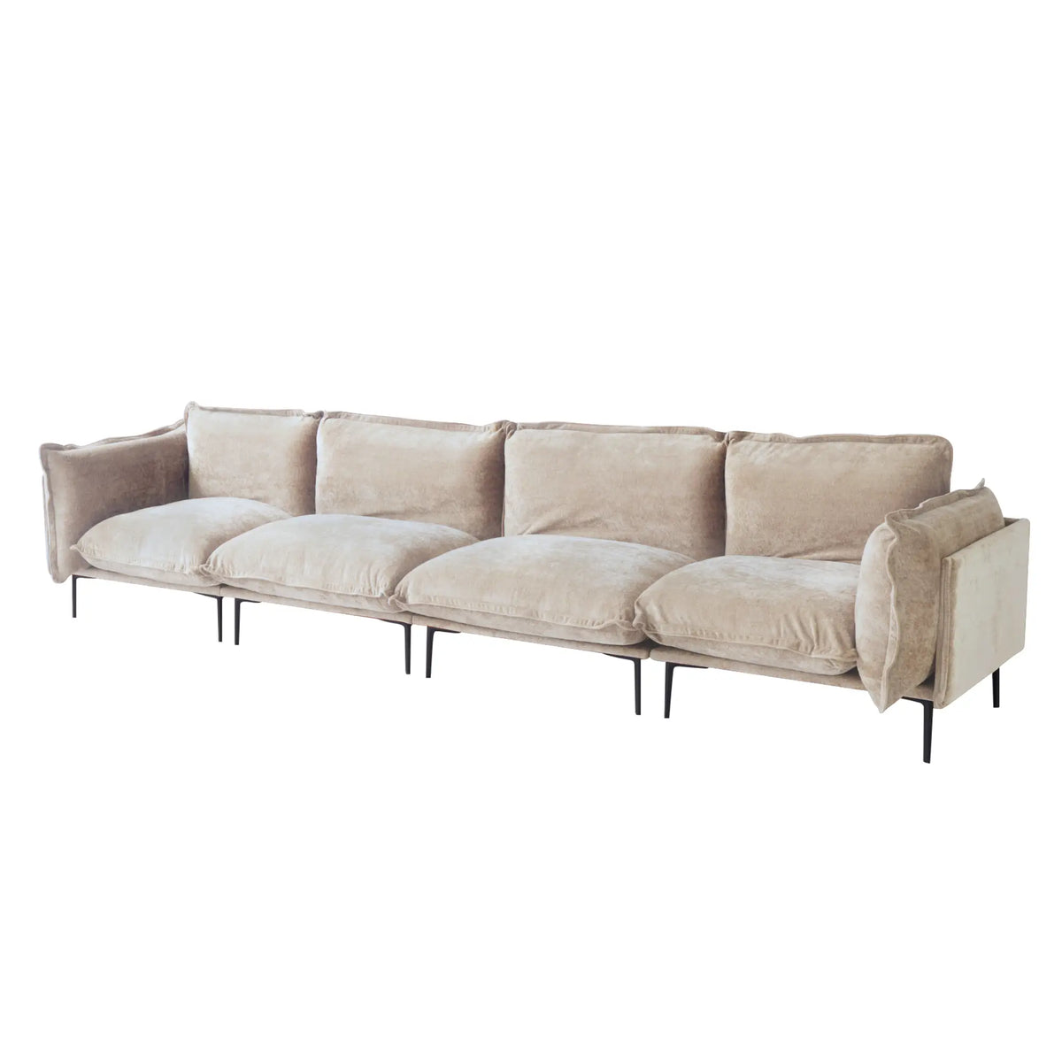 Deluxe Cloud 4-Seater Brown Modular Couch Sectional | 4-Piece, Velvet Fabric, Spacious Design