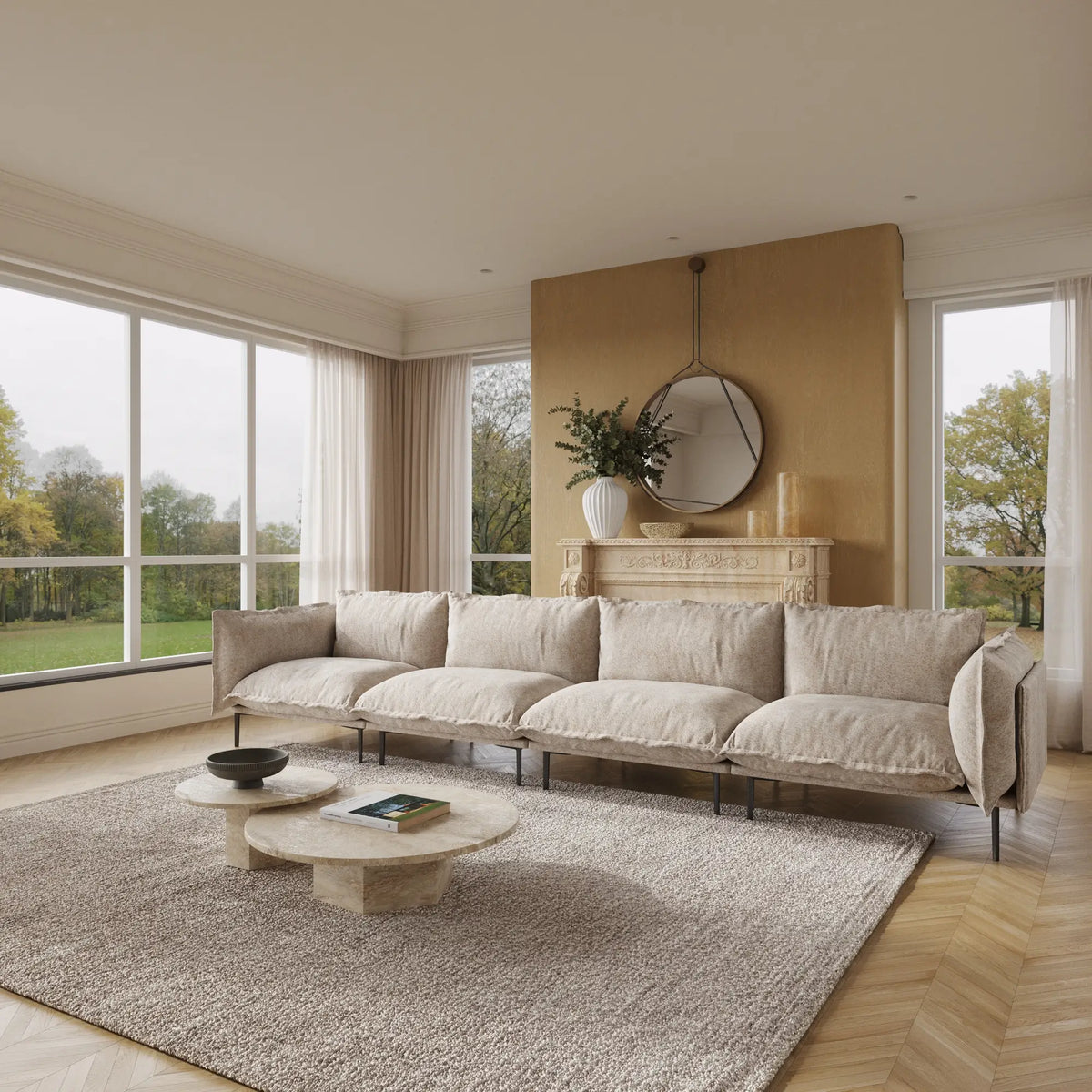 Deluxe Cloud 4-Seater Brown Modular Couch Sectional | 4-Piece, Velvet Fabric, Spacious Design