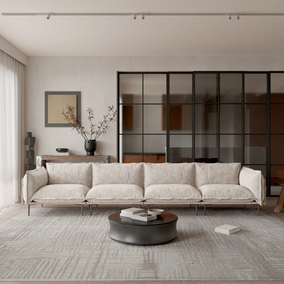 Deluxe Cloud 4-Seater Brown Modular Couch Sectional | 4-Piece, Velvet Fabric, Spacious Design