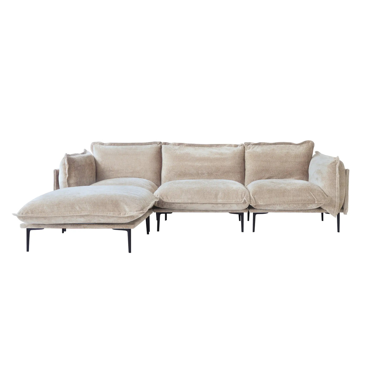 Deluxe Cloud 3-Seater Brown Modular L-Shaped Sectional | 4-Piece (includes 1 Ottoman), Velvet Fabric, Spacious Design