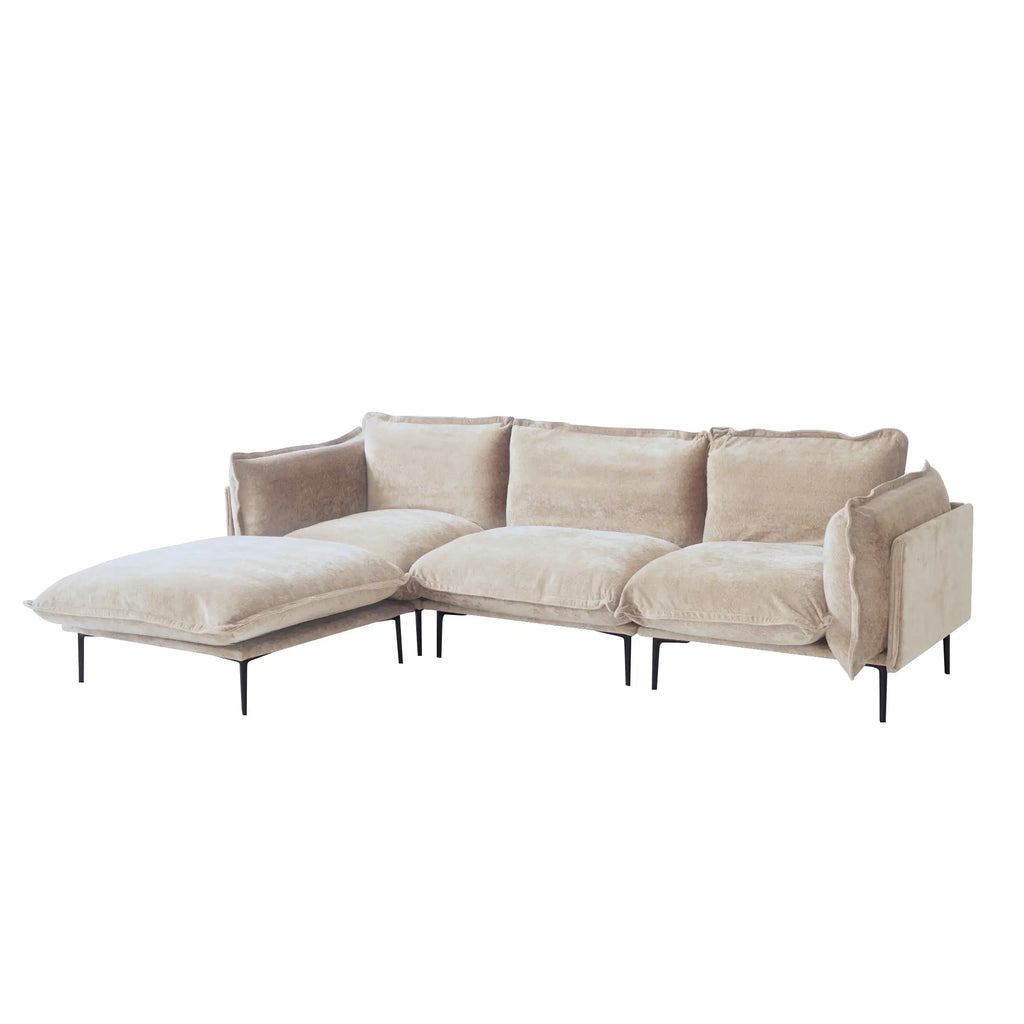 Deluxe Cloud 3-Seater Brown Modular L-Shaped Sectional | 4-Piece (includes 1 Ottoman), Velvet Fabric, Spacious Design