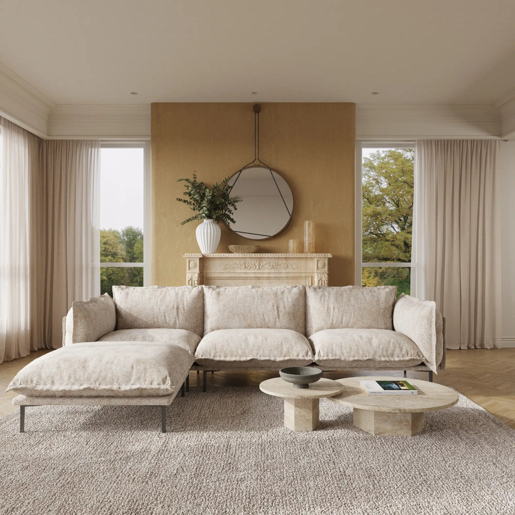 Deluxe Cloud 3-Seater Brown Modular L-Shaped Sectional | 4-Piece (includes 1 Ottoman), Velvet Fabric, Spacious Design