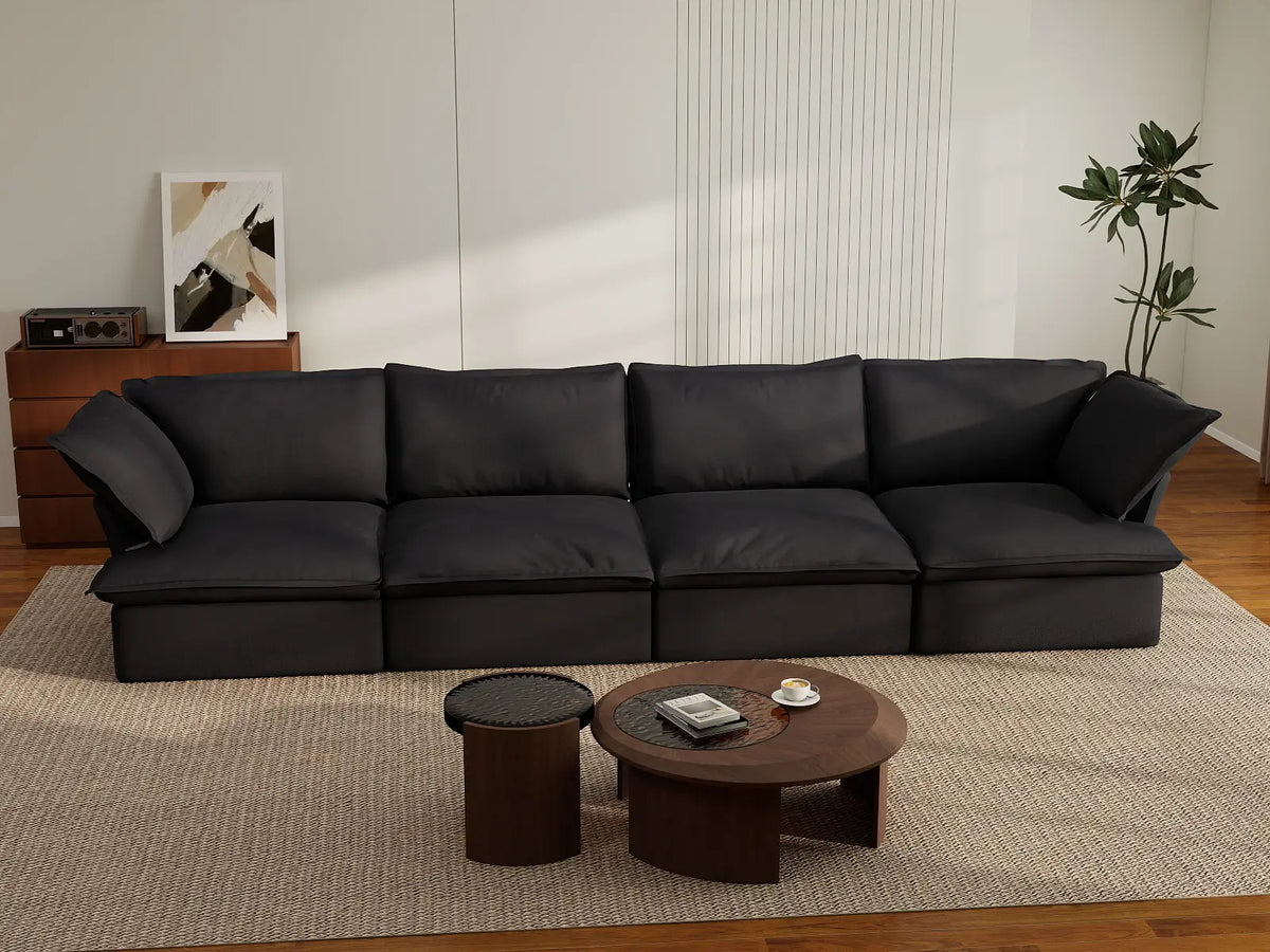 Deluxe Cloud 4-Seater Black Washable Couch Sectional | 4-Piece, Linen and Cotton Fabric, Modular Design