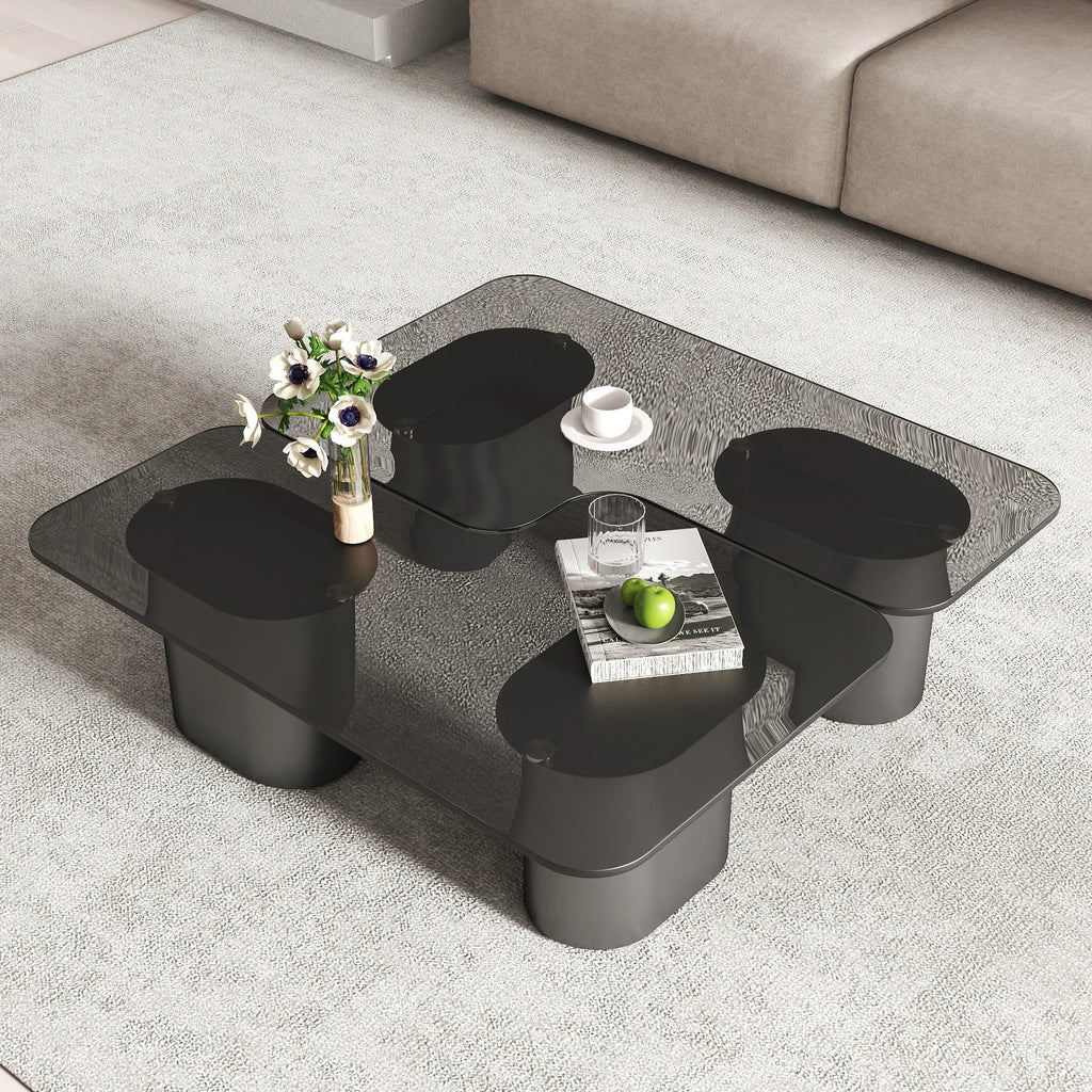 Zenith Glass Coffee Table | 40" Gray Square With 4 Legs