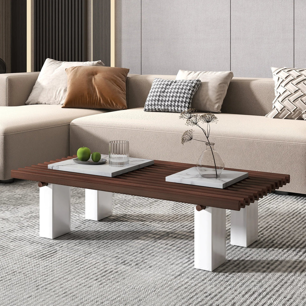 Grandeur Faux Marble Coffee Table | 48" Copper Rectangular With Removeable Marble Slab