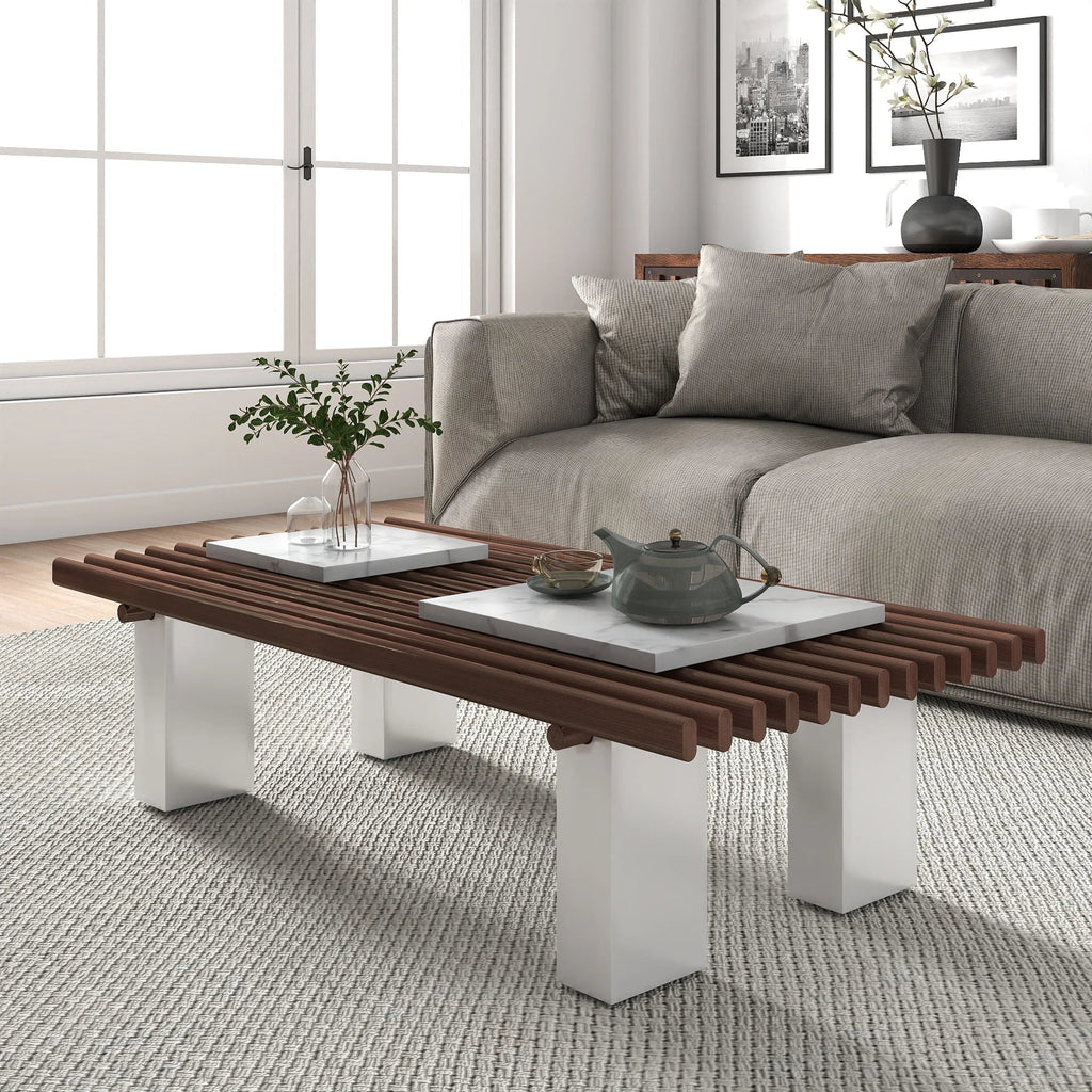 Grandeur Faux Marble Coffee Table | 48" Copper Rectangular With Removeable Marble Slab