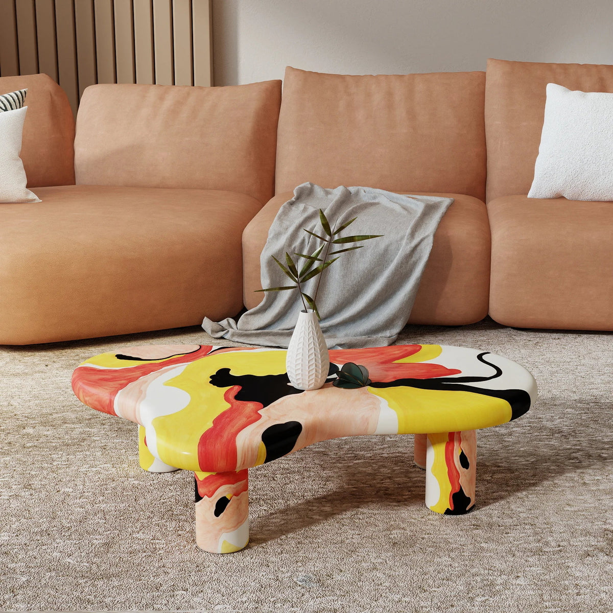 Aura Wood Coffee Table | 48" Multicolored Irregular With 4 Legs