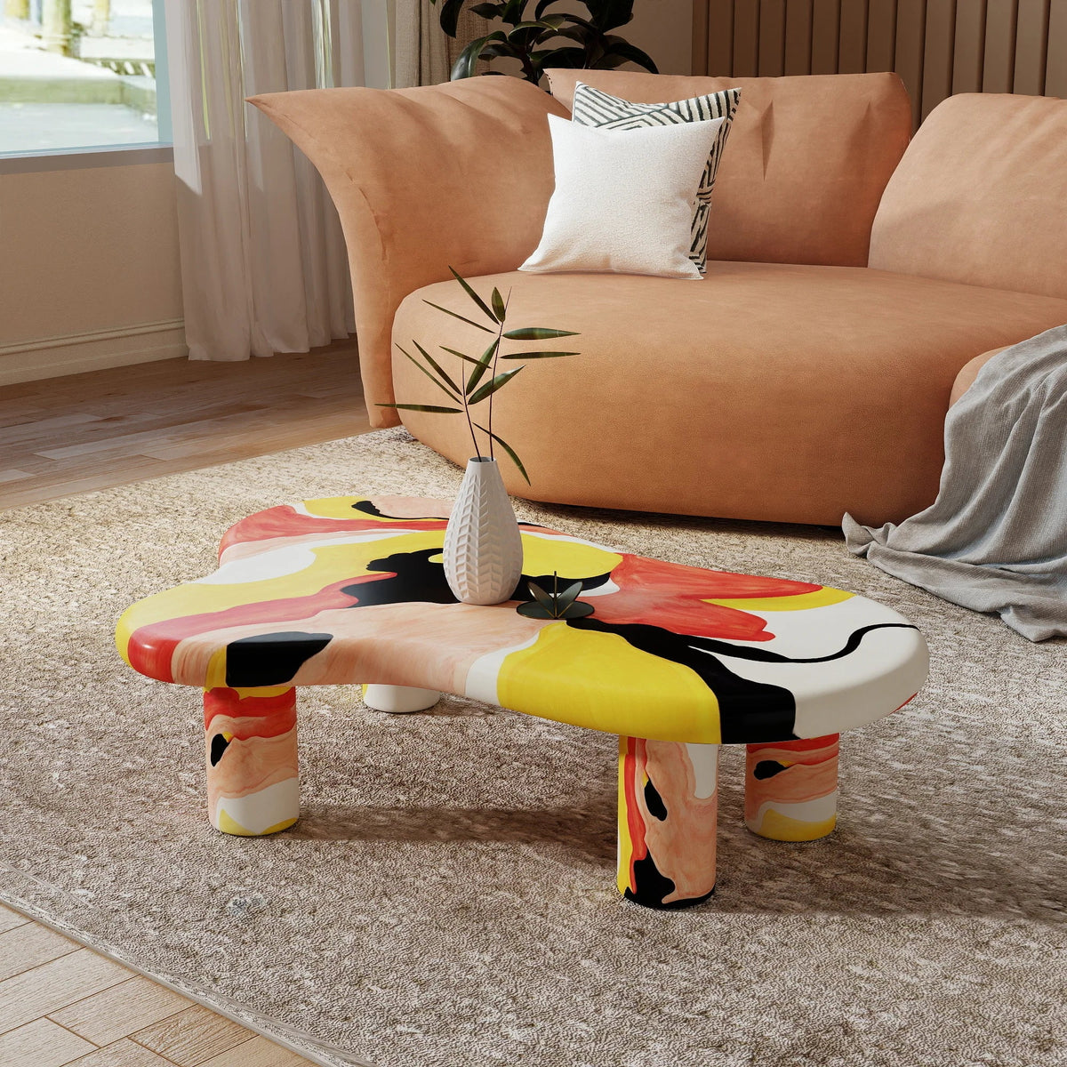 Aura Wood Coffee Table | 48" Multicolored Irregular With 4 Legs