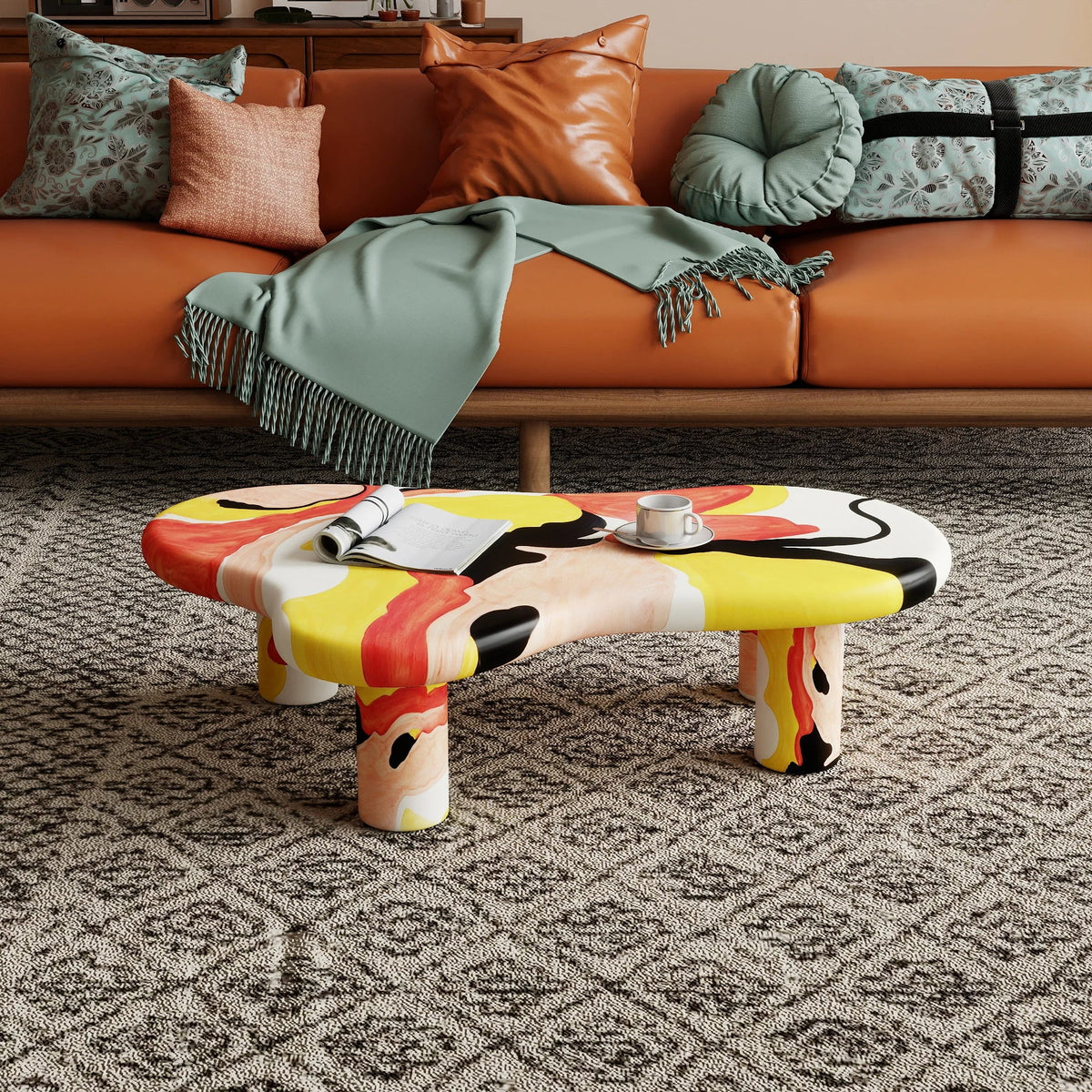 Aura Wood Coffee Table | 48" Multicolored Irregular With 4 Legs