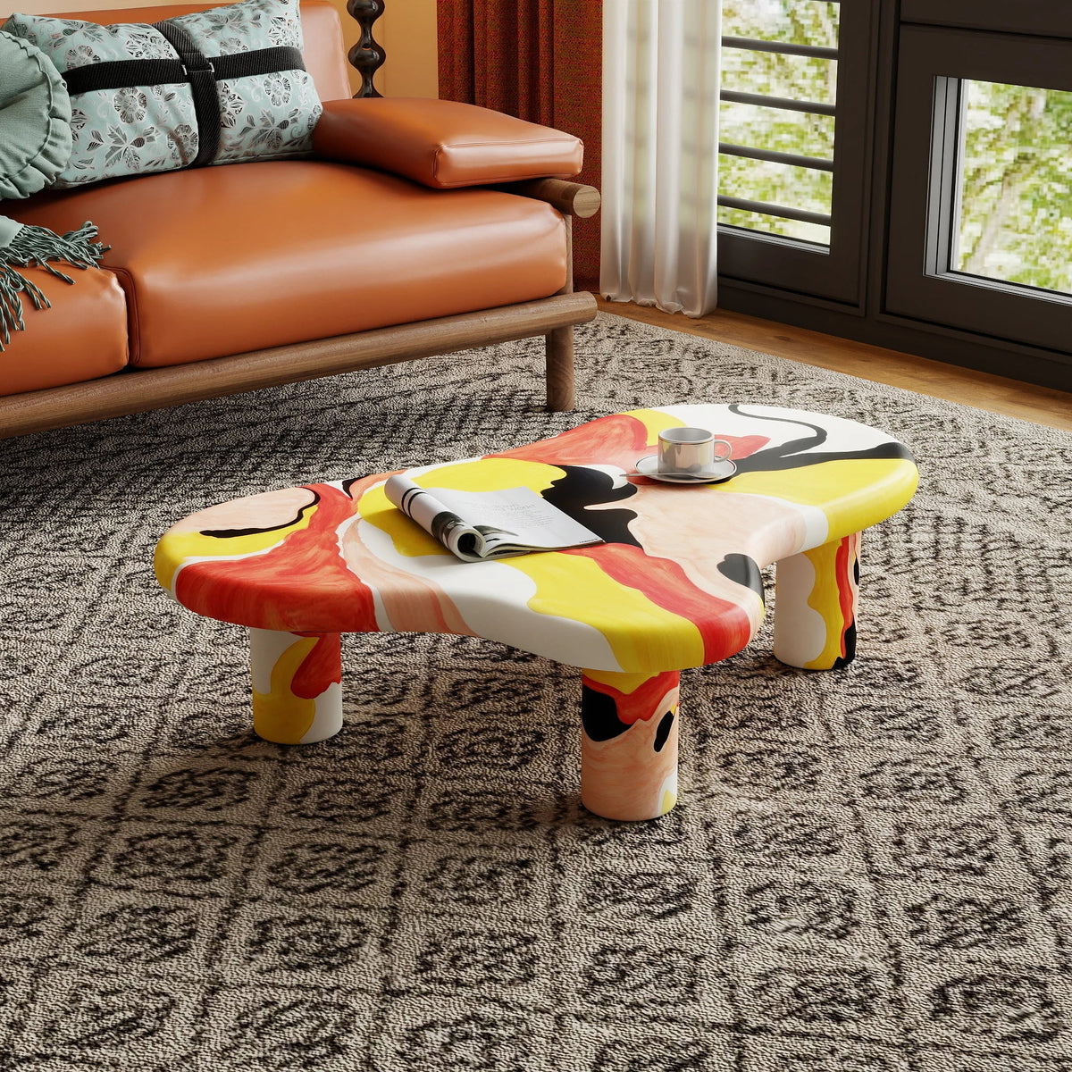 Aura Wood Coffee Table | 48" Multicolored Irregular With 4 Legs