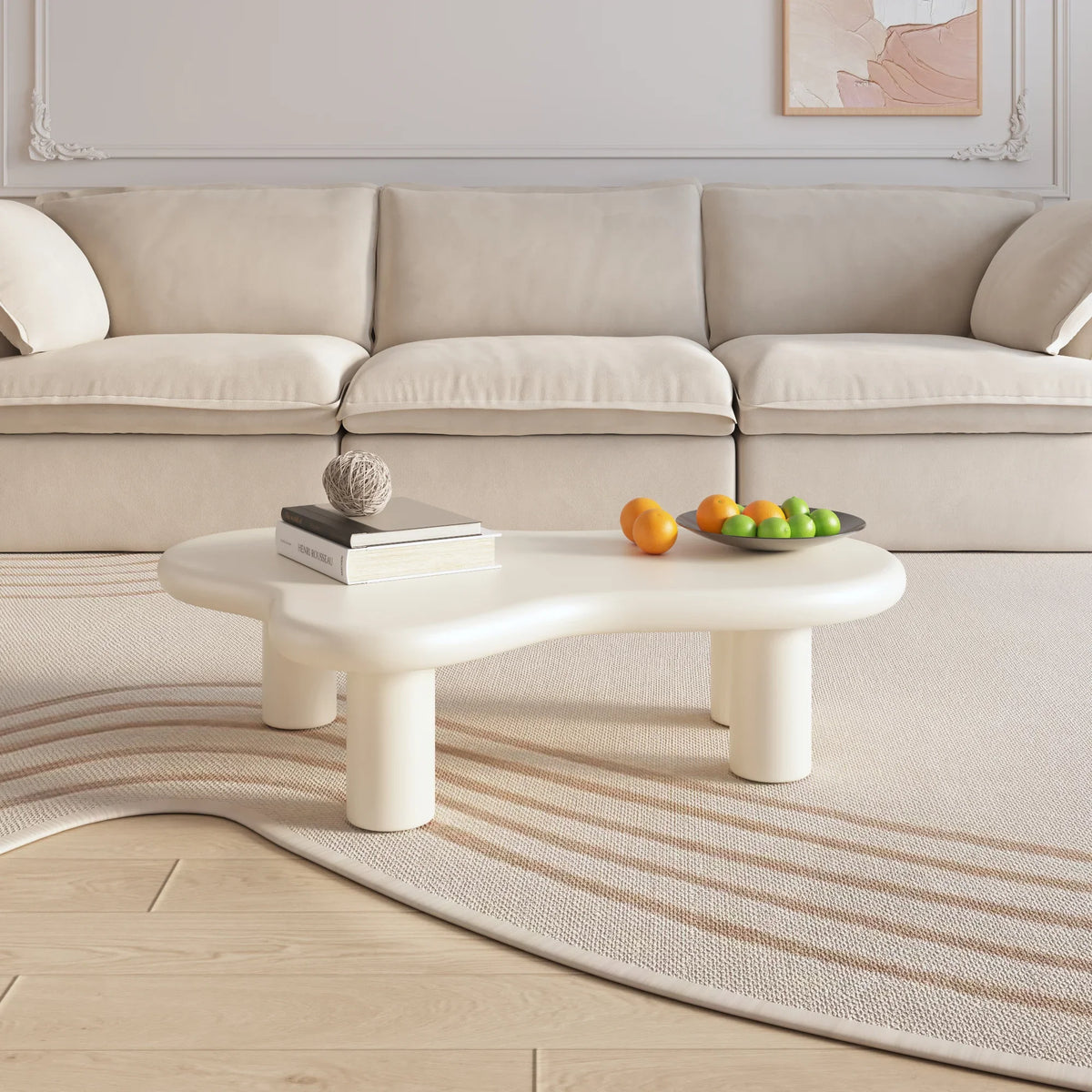 Aura Wood Coffee Table | 48" White Irregular With 4 Legs