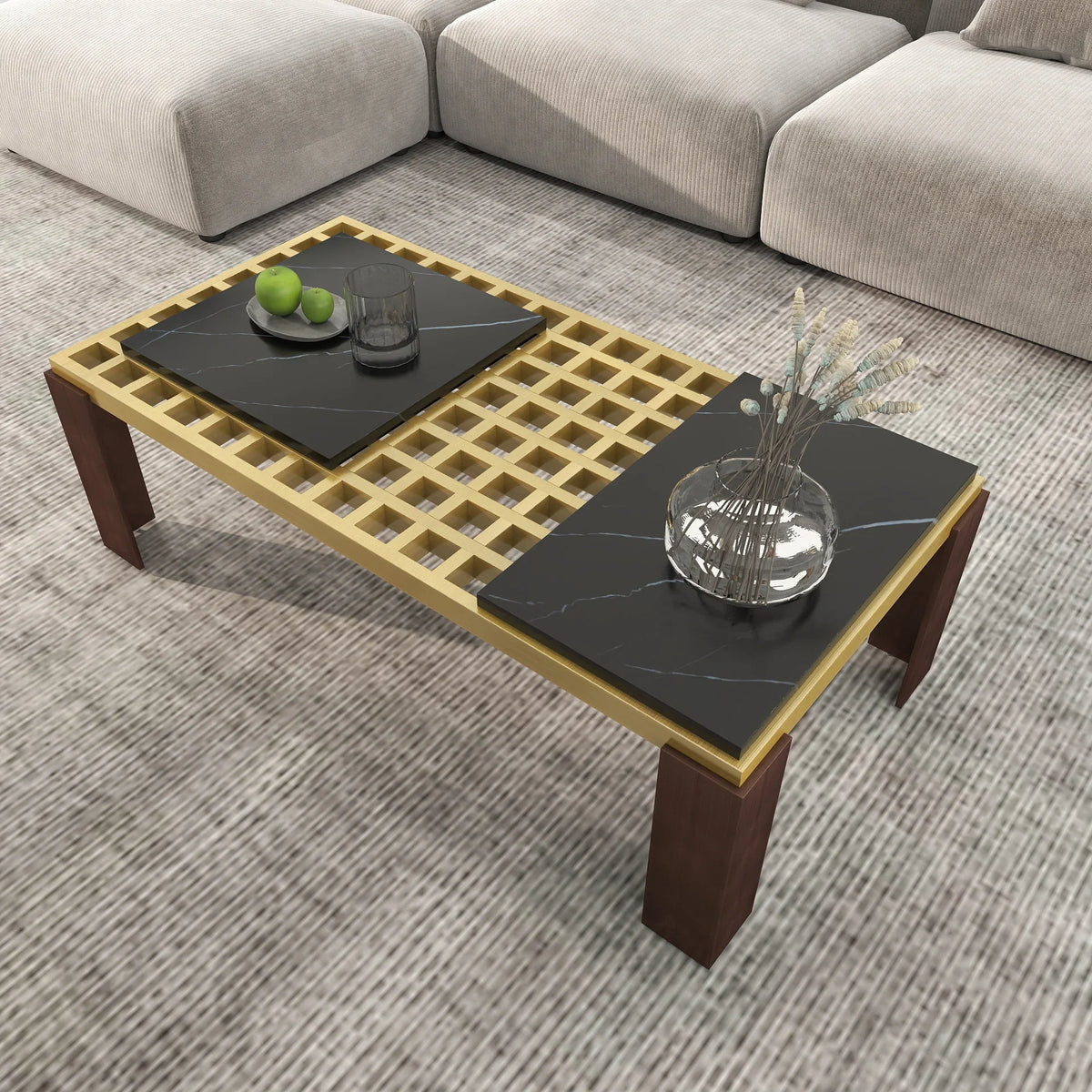 Grandeur Faux Marble Coffee Table | 48" Yellow Rectangular With Removeable Marble Slab