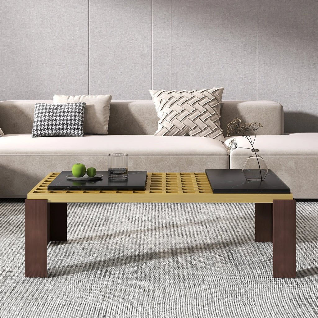 Grandeur Faux Marble Coffee Table | 48" Yellow Rectangular With Removeable Marble Slab