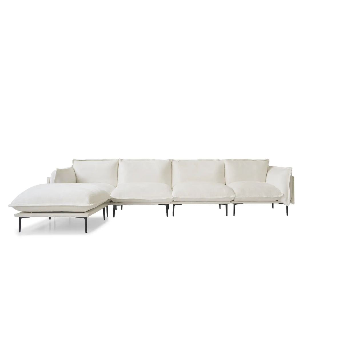 Deluxe Cloud 4-Seater Beige Modular L-Shaped Sectional | 5-Piece (includes 1 Ottoman), Velvet Fabric, Large Space