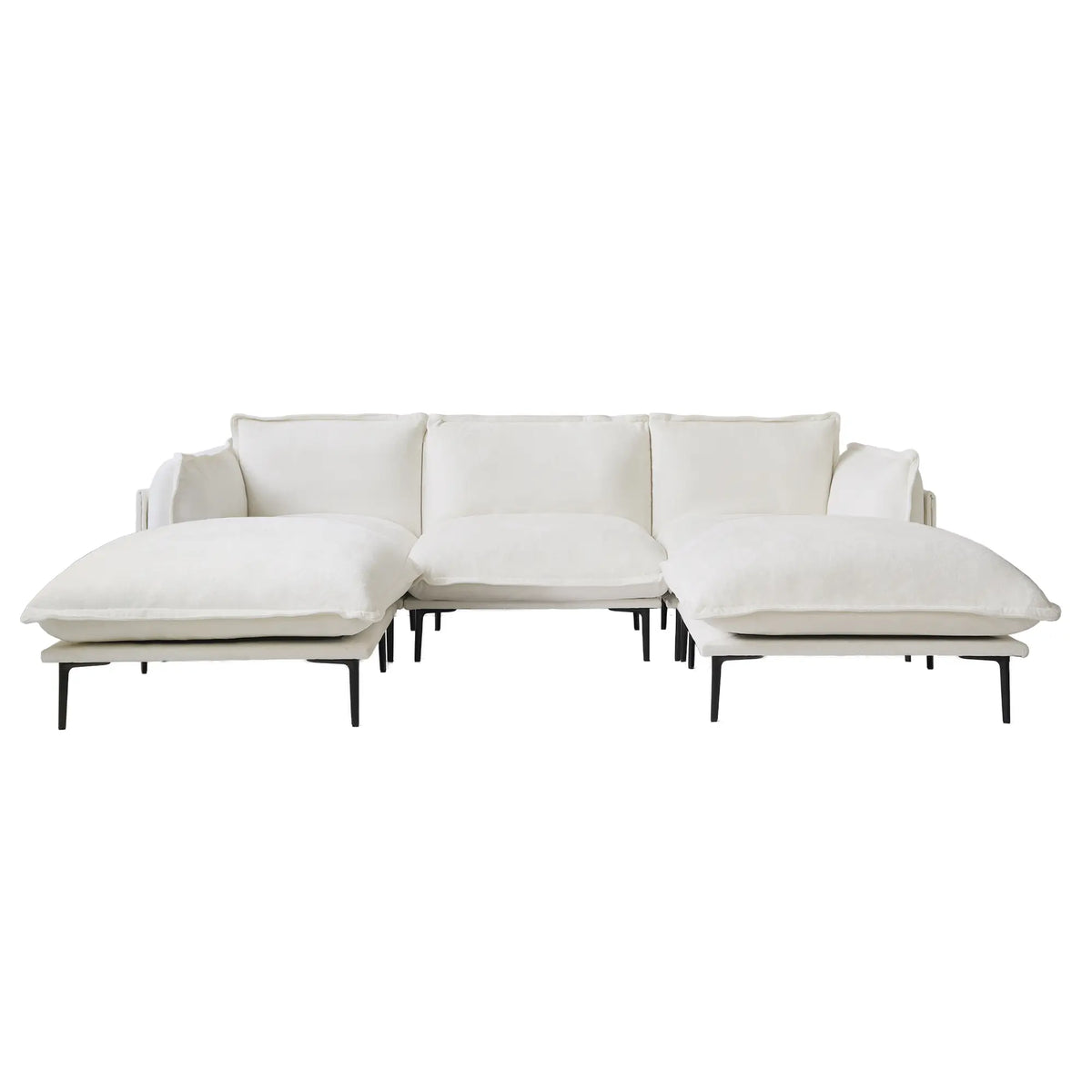 Deluxe Cloud 3-Seater Beige Modular U-Shaped Sectional | 5-Piece (includes 2 Ottomans), Velvet Fabric, Large Space