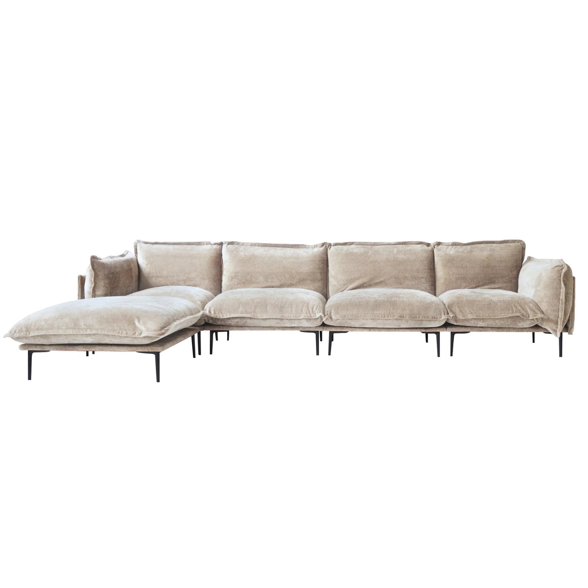 Deluxe Cloud 4-Seater Brown Modular L-Shaped Sectional | 5-Piece (includes 1 Ottoman), Velvet Fabric, Spacious Design